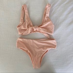 Tie-front light pink high waisted bikini